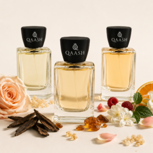 QAASH Pure Notes fragrance collection, three bottles